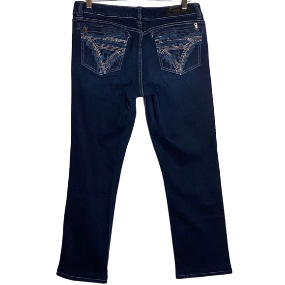 Seven7 Slim Straight Mid Rise Jeans Embellished Pockets Hemmed Short Leg 32 - Picture 2 of 15